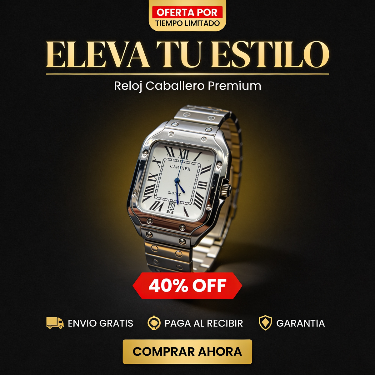 🔥 Reloj Hombre Cuadrado Plateado ⌚ Edición Clásica de Lujo
